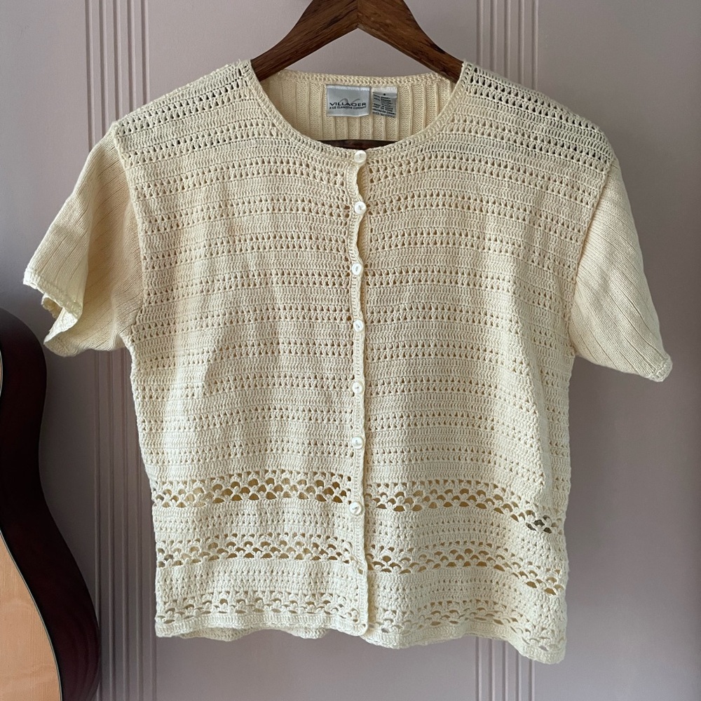 Vintage Short Sleeve Cardigan Shrug Button Sweater size small